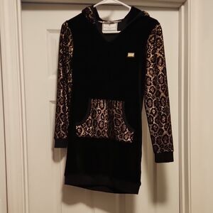 Philipp Plein Junior Black Hoodie with Leopard Sequin Skull Detail